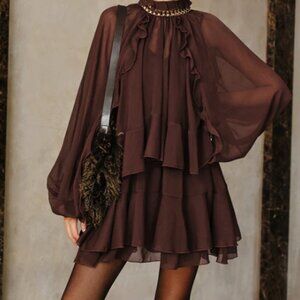 Tiered Ruffle Chiffon Mini Dress Set with Liner